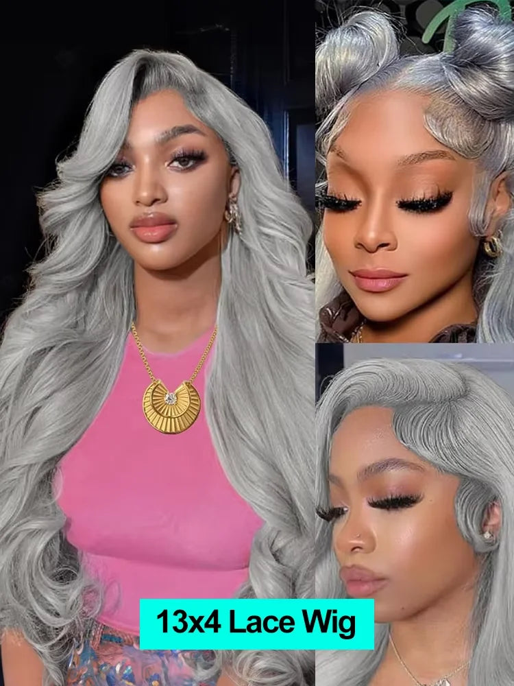 Grey Wigs 100% Raw Vietnamese Human Hair Wigs Body Wave Silver Lace Front Human Hair Wigs For Women Gray 13x6 HD Lace Wigs