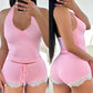 Two Piece Pajama Sets Women Vest Crop Tops Short Set Beach Drawstring Shorts Slim Fit Sleeveless Loungewear Solid Summer