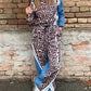Fashion Women's Two-Piece Set Leopard Pattern Stripe Print Long Sleeve Pullover Drawstring Denim Pants Casual Pants Set
