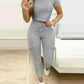 Tight Solid Color Two Piece Set Women Cropped T Shirt Slim Long Pants Leace-up Pocket Ladies Sets 2023 Spring Summer Sportswear