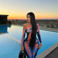 Autumn New Sexy Women Dresses Clubwear Hollow Out Fashion Print  Dresses Inclined Shoulder Skinny Female Slim Long Sleeves Dress