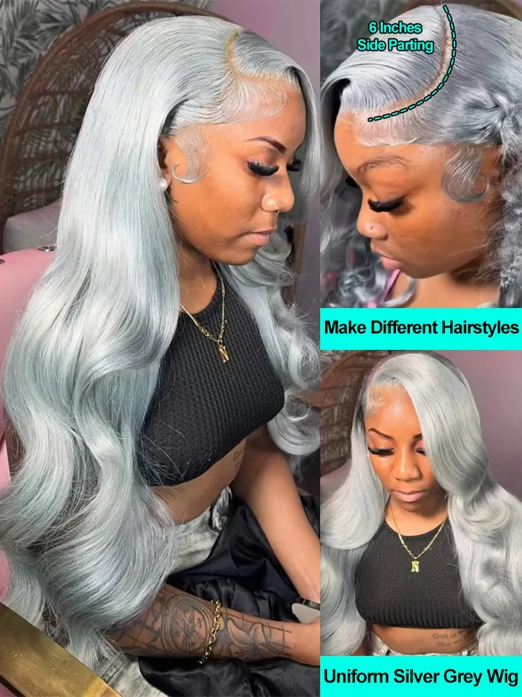 Grey Wigs 100% Raw Vietnamese Human Hair Wigs Body Wave Silver Lace Front Human Hair Wigs For Women Gray 13x6 HD Lace Wigs