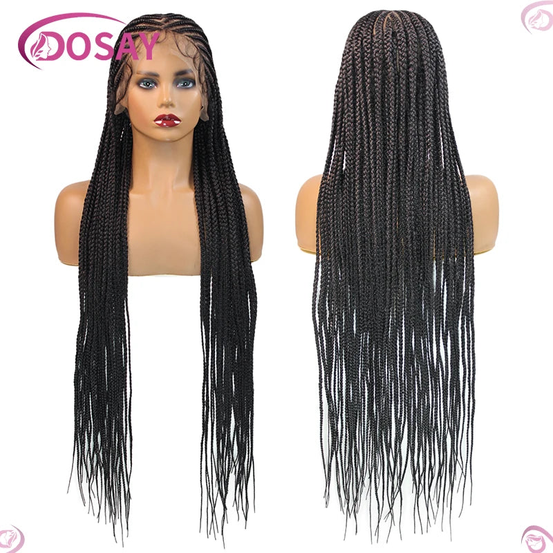 Synthetic Tribal Braided Wigs For Black Women 36" Full Lace Front Wig Braid African Hair Cornrow Braids Lace Wigs Braided Wigs