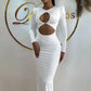 Hawthaw Women 2024 Spring Autumn Sexy Long Sleeve Party Club Hollow Out Bodycon White Long Dress Wholesale Items For Business