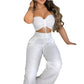Sexy Women's 2-piece Sets Suit Spring Summer White Waistless Slim-fitting Bandeau Wide-leg Trousers Fashion Suit Women Clothing