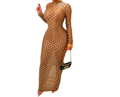 Turtleneck Skinny Women Dresses Sexy Skirt Long Sleeve Bodycon Sexy Streetwear Party Club Hollow out Long Dress