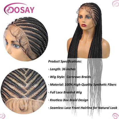 Synthetic Tribal Braided Wigs For Black Women 36" Full Lace Front Wig Braid African Hair Cornrow Braids Lace Wigs Braided Wigs