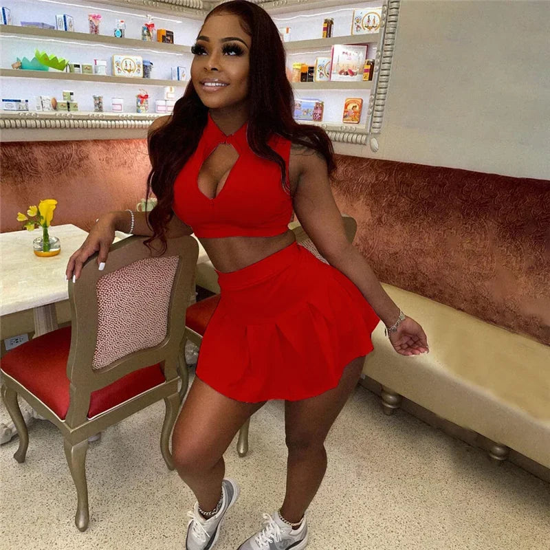Streetwear Casual Sporty Crop Top and Skirt Sets Two Piece Set for Women Sweat Suit Party Club Outfits Matching Sets Tracksuit
