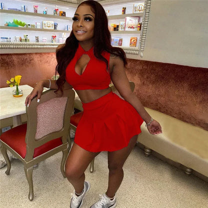 Streetwear Casual Sporty Crop Top and Skirt Sets Two Piece Set for Women Sweat Suit Party Club Outfits Matching Sets Tracksuit