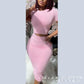 Europe And The United States Women's Short-sleeved Round Neck Blouse Leaky Waist Suit Tight Mid-length Package Hip Skirt