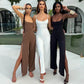 Sexy Backless Long Pants Skirt One-Piece Women's Independent Station New Pure Color Slit Strapless Bandage Jumpsuit Female