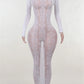Shestyle See Through Super Elastic Long Pencil Dress Women Letter Print Mock Neck Clubwear Bodycone Hot Fashionable Outwear