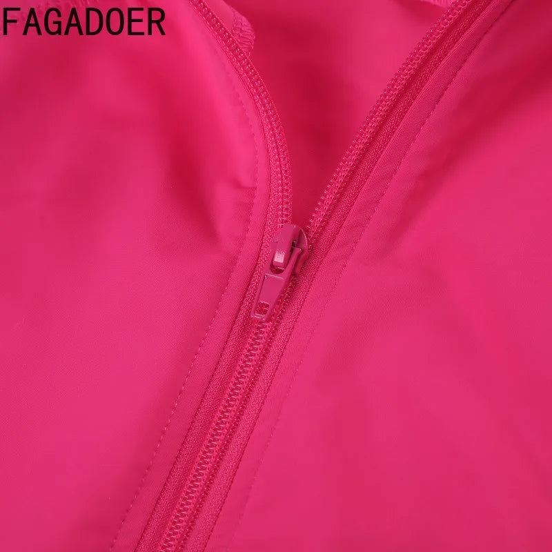 FAGADOER Casual Sporty 2 Piece Sets Woman Outfit Short Sleeve Zip Crop Tops and Mini Skirt Matching Jogger Female Tracksuits New