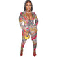 Women Two Pieces Pant Sets Casual Matching Sets Print Hooded Zipper Long Sleeve Top Elastic Waist Pant Street Wear 2025 Summer