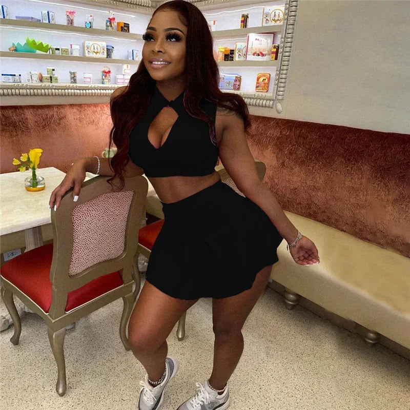 Streetwear Casual Sporty Crop Top and Skirt Sets Two Piece Set for Women Sweat Suit Party Club Outfits Matching Sets Tracksuit