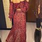 2025 Leopard Off Shoulder Long Sleeve 2 Pieces Set Beach Cover Up Cover-ups Beach Dress Beach Wear Beachwear Female Women V3728