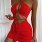 3 Colors Cut Out Halter Pleated Summer Dress Evening Party Bodycon Dress Mini Dress For Women Tight Dress Clubwear Vestidos D282