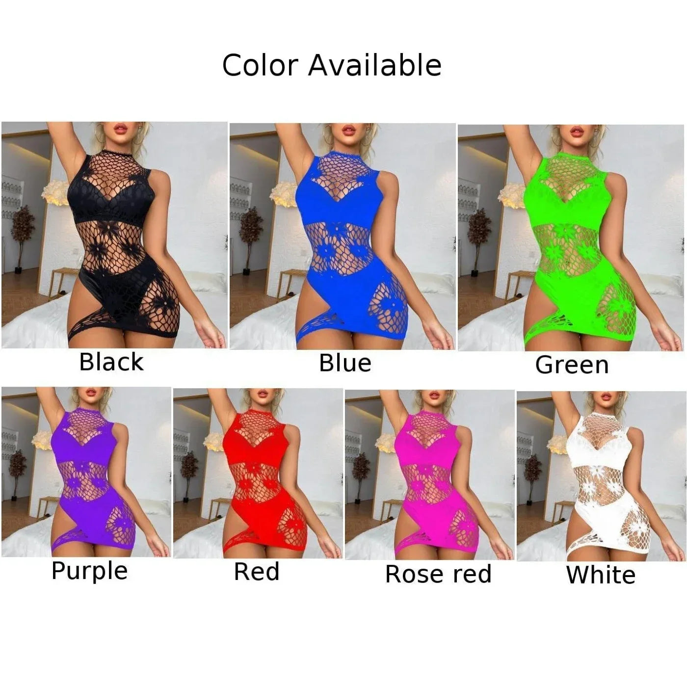 Sexy Women Fishnet Bodycon Short Dress Erotic Lingerie Hollow Out Body Stockings See Through Nightdress Temptation Underwear