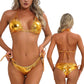 Blue Glossy Bikini Women's Two-Piece Swim Suits Brazilian Swimwear Beach Outfits Halter Bra Top with Side Lace-Up Ruched Briefs