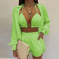 3 Pieces Women Stes 2024 New Sexy Floral Leaf Printed Halter shirt+shorts Three Pieces Sets women's Clothing GHH9068