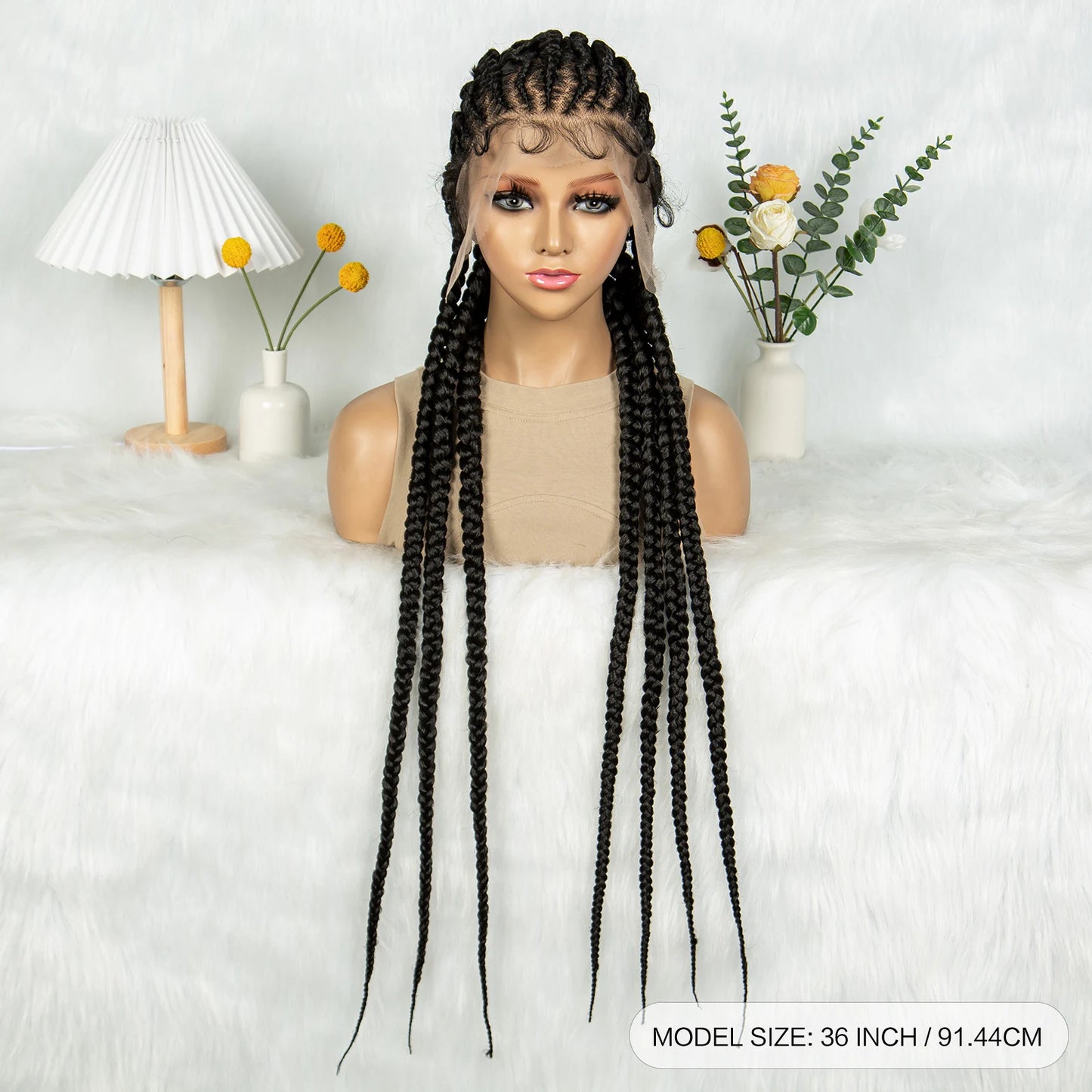 36inches Full Lace Cornrow Braided Wigs Synthetic Kontless Braids Wig Lace Frontal Braided Lace Wigs for Black Women
