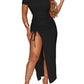 Women's fashion, sexy, slim fit, solid color pleated, split drawstring dress