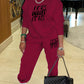 Plus Size Casual Sports Hoodie Two-Piece Set Loose Long Sleeve T Shirt Letter Pants for Women