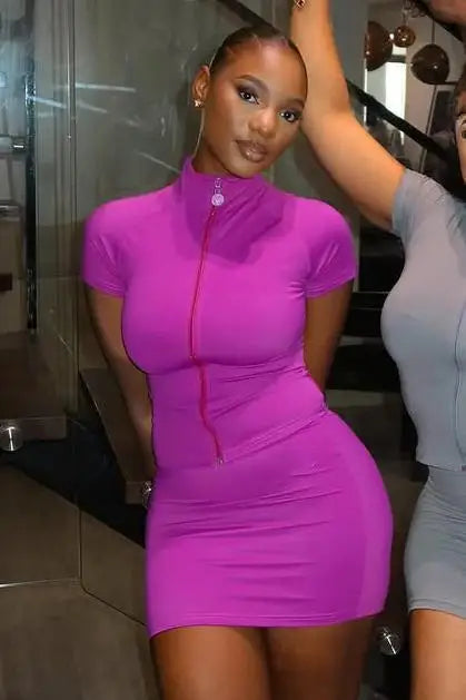 FAGADOER Casual Sporty 2 Piece Sets Woman Outfit Short Sleeve Zip Crop Tops and Mini Skirt Matching Jogger Female Tracksuits New