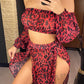 2025 Leopard Off Shoulder Long Sleeve 2 Pieces Set Beach Cover Up Cover-ups Beach Dress Beach Wear Beachwear Female Women V3728