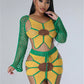 Weird Puss 2 Piece Sets Women Outfit Crochet Sunflower Backless Hollow Tops+Skinny Skirt Beach Party Summer Trend Matching Suits