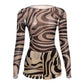 Sisterlinda Striped Print Mesh 2 Piece Set Fashion Chic Full Sleeve O-neck T-shirts+Ruffle Trim Slim Shorts Female New Clubwear