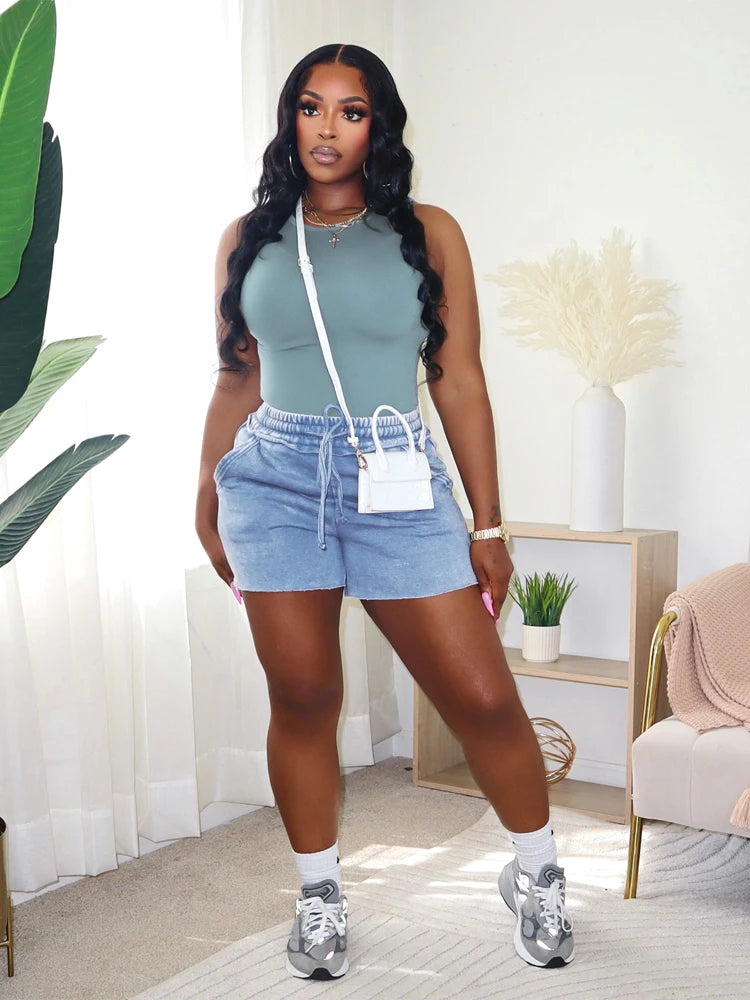 Cotton Washed Shorts Set Woman Matching Outfits Sleeveless Tank Top and Biker Short 2025 Trendy Two 2 Piece Sets Tracksuit