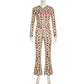 Sexy Two Piece Set for Woman Sexy y2k Letter Printed Leopard Print Hooded Zipper Top Sexy Low Waist Tight Micro Flared Pants Set