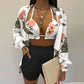 3 Pieces Women Stes 2024 New Sexy Floral Leaf Printed Halter shirt+shorts Three Pieces Sets women's Clothing GHH9068