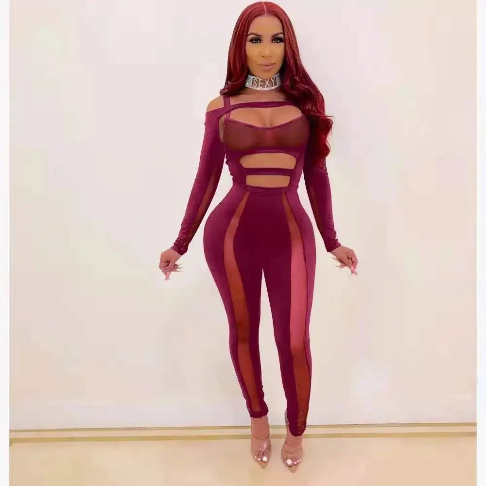 Sexy Hollow out Bodycon Onesie New Arrival Autumn Nightclub Wear Comfortable Chinese Brand Women's Jumpsuits Short Pants
