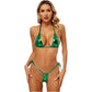 Blue Glossy Bikini Women's Two-Piece Swim Suits Brazilian Swimwear Beach Outfits Halter Bra Top with Side Lace-Up Ruched Briefs