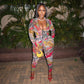 Women Two Pieces Pant Sets Casual Matching Sets Print Hooded Zipper Long Sleeve Top Elastic Waist Pant Street Wear 2025 Summer