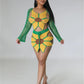 Weird Puss 2 Piece Sets Women Outfit Crochet Sunflower Backless Hollow Tops+Skinny Skirt Beach Party Summer Trend Matching Suits