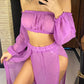 2025 Leopard Off Shoulder Long Sleeve 2 Pieces Set Beach Cover Up Cover-ups Beach Dress Beach Wear Beachwear Female Women V3728