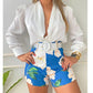 Two Piece Sets Womens Outifits Casual Vintage  Printed Shorts Sets Summer 2022 New V-neck Top Shorts Suits