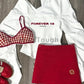 Autumn Y2k Elegant 3 Piece Set Woman Spicy Girls Plaid Bra + White Print Long Sleeve Tops + Red Chic Mini Skirt Korean Fashion