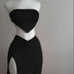 Strapless Backless Crop Top High Waist Skirt 2 Piece Set Women Summer Sexy Slim Fit Split Midi Dress Tube Suits Party Club Sets