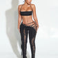 Leosoxs Sexy 2piece Set Women Hipster Halter Camisole+Shirring Hollow Pants Midnight Matching Stretch Clubwear Skinny Outfits