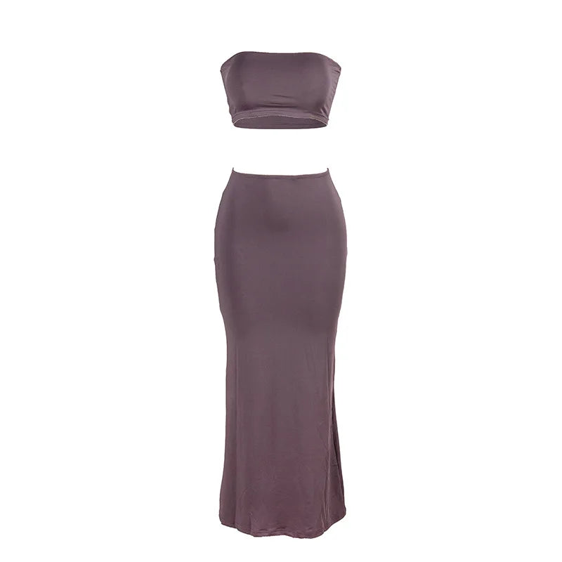 European and American foreign trade 2024 summer new style solid color sleeveless tube top high waist slim long skirt women's sui