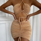 3 Colors Cut Out Halter Pleated Summer Dress Evening Party Bodycon Dress Mini Dress For Women Tight Dress Clubwear Vestidos D282