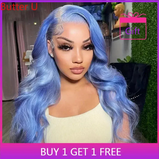 Blue Body Wave Lace Front Human Hair Wigs 13x4 HD Transparent Lace Frontal Wigs For Women Prepucked Lace Wigs Bleach Knots
