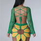 Weird Puss 2 Piece Sets Women Outfit Crochet Sunflower Backless Hollow Tops+Skinny Skirt Beach Party Summer Trend Matching Suits