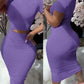 Europe And The United States Women's Short-sleeved Round Neck Blouse Leaky Waist Suit Tight Mid-length Package Hip Skirt