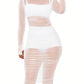 Women's 3 Piece Crop Top Shorts Sheer Mesh Overlay Ruched Midi Dress Set