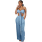 Fashionable Women's Casual Wrap Chest Two-Piece Set Belted Slimming Cross-Border Leisure Polyester Fiber Skirt Ensemble